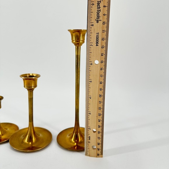 Vintage Solid Brass Graduated Taper Candlestick Holders Set of 3 Mid Century MCM - Picture 8 of 8